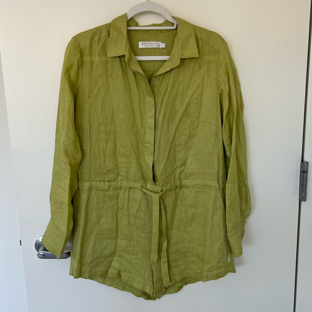 Sea Folly Green Linen Romper - small (S)